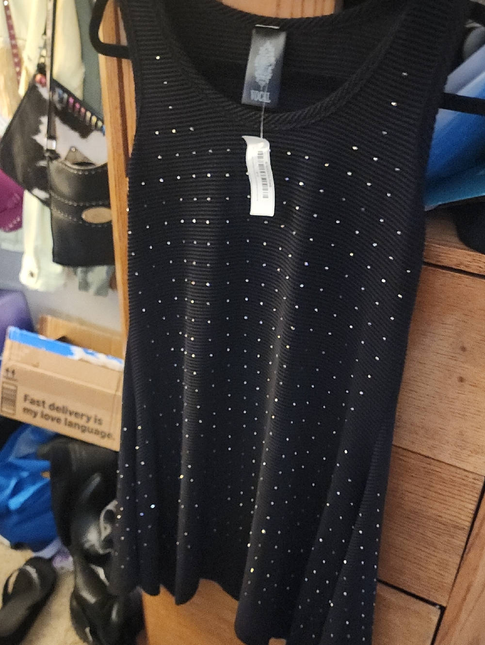 Vocal Black Sleeveless Knit Tunic Tank with Sparkle Studs